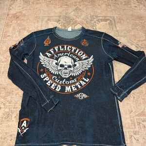 Affliction Mesh Long Sleeve Tee - Light Blue